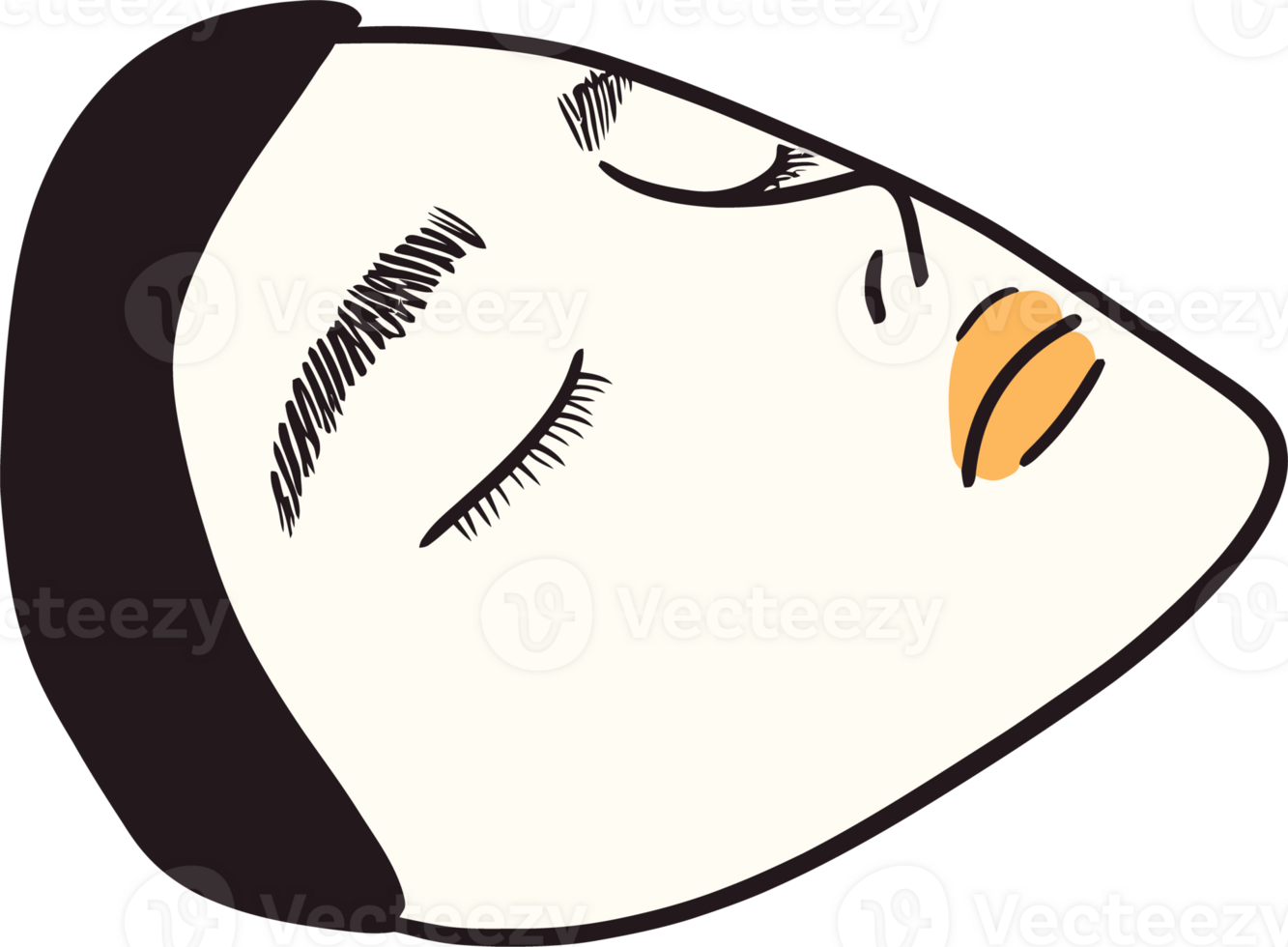 Minimalist Line Art of a Woman's Face with Closed Eyes and Orange Lips png