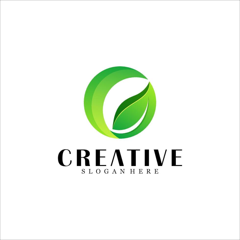 Abstract circle with leaf logo design vector
