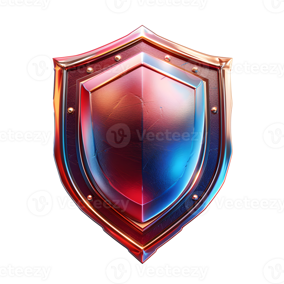 Glossy Metallic Shield with Blue and Red Glow png