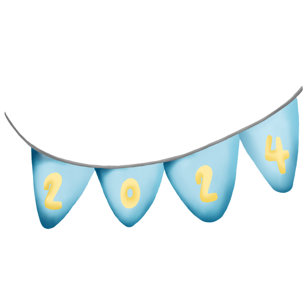 blue and yellow pennants with the number 2014 on them png