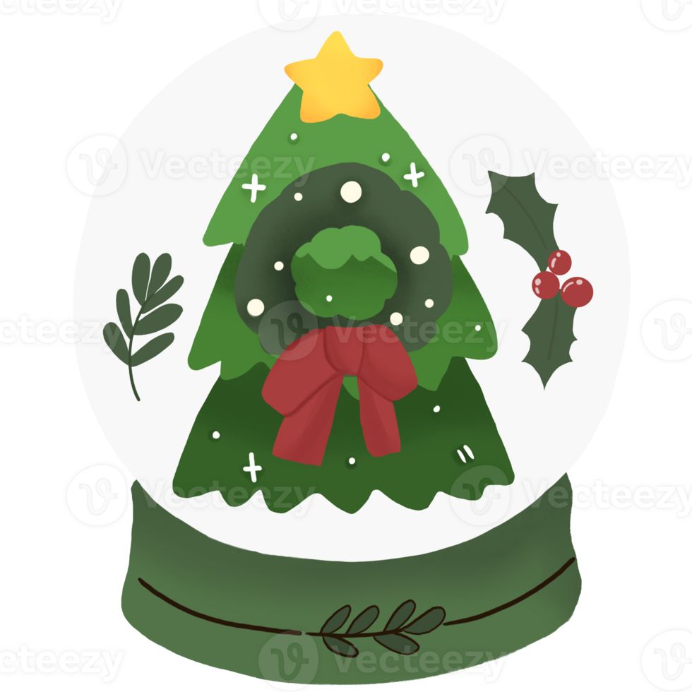 christmas tree in a snow globe clipart png