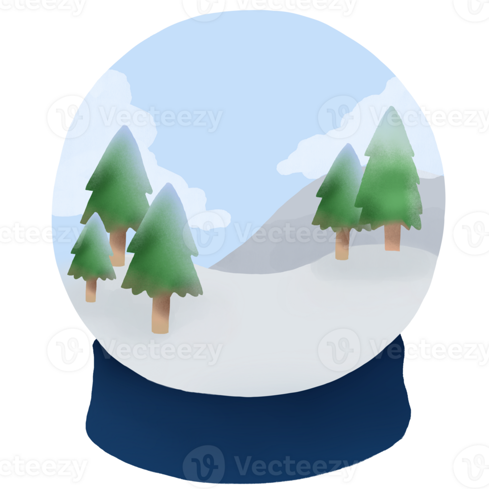snow globe with trees and mountains in the background png