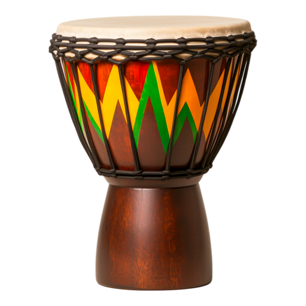 Vibrant Handcrafted Drum with Unique Geometric Patterns Showcasing Artistic Design and Cultural Heritage for Music Enthusiasts and Artistic Projects png