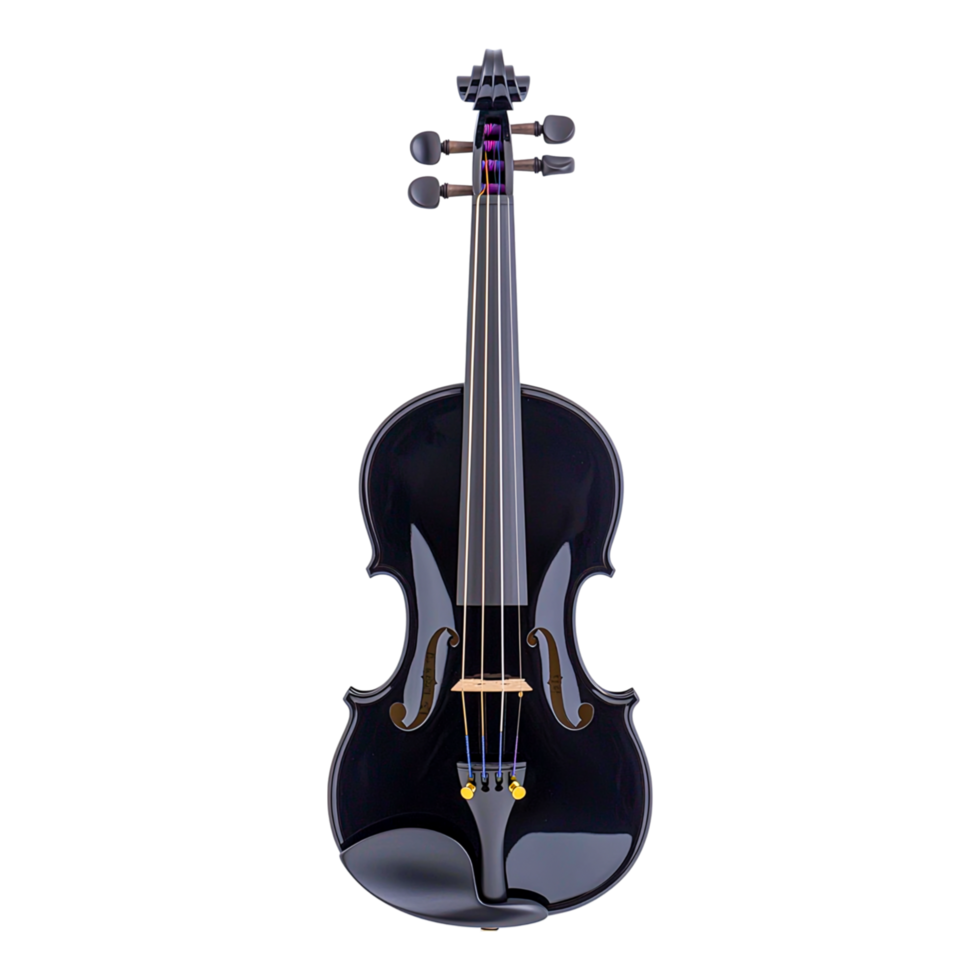 Elegant Black Violin with Glossy Finish, Capturing the Beauty of Fine String Instruments Perfectly Crafted for Music Enthusiasts and Performers png