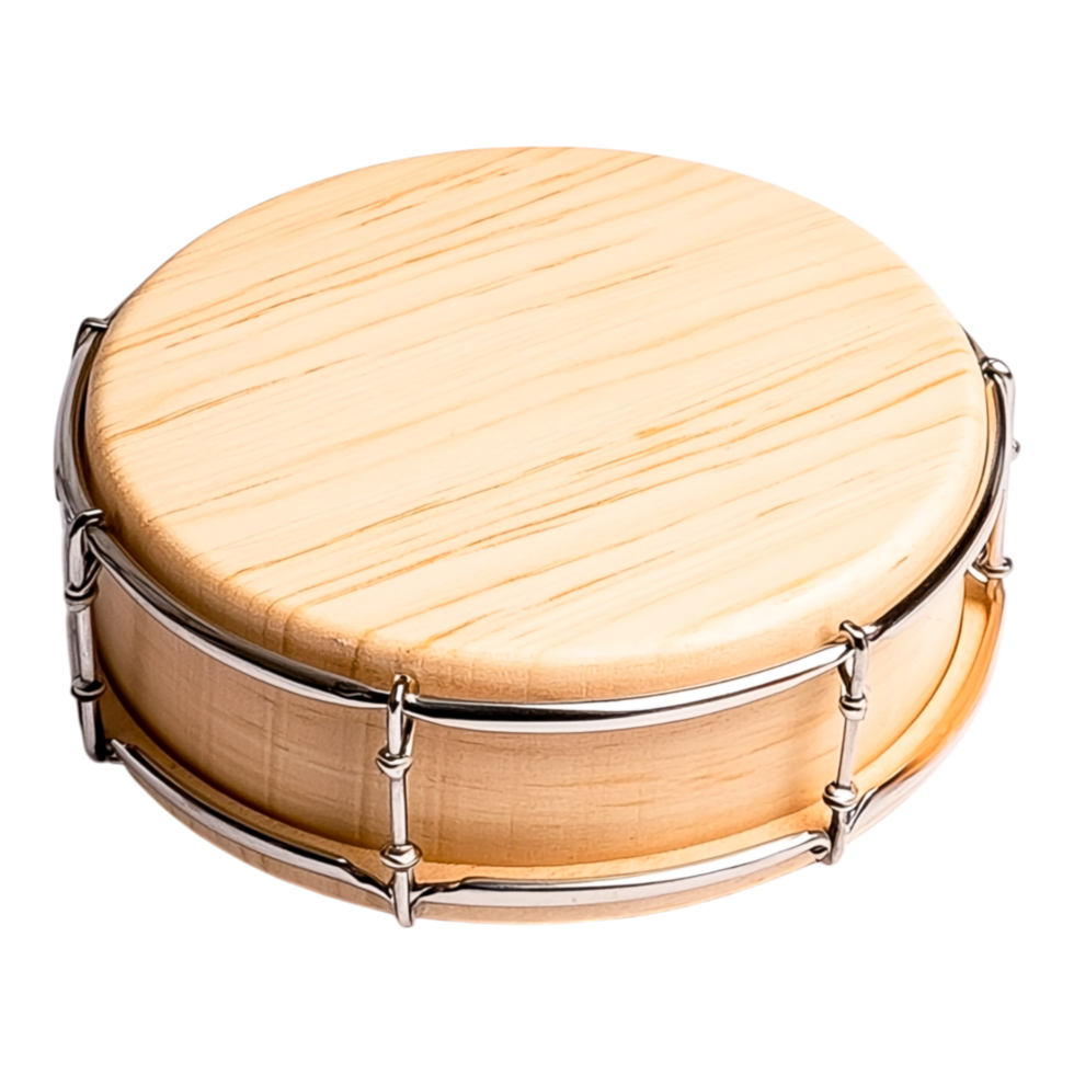 Wooden Hand Drum with Smooth Surface and Chrome Finish, Perfect for Music Enthusiasts, Performers, and Cultural Events in Studio or Outdoor Settings png