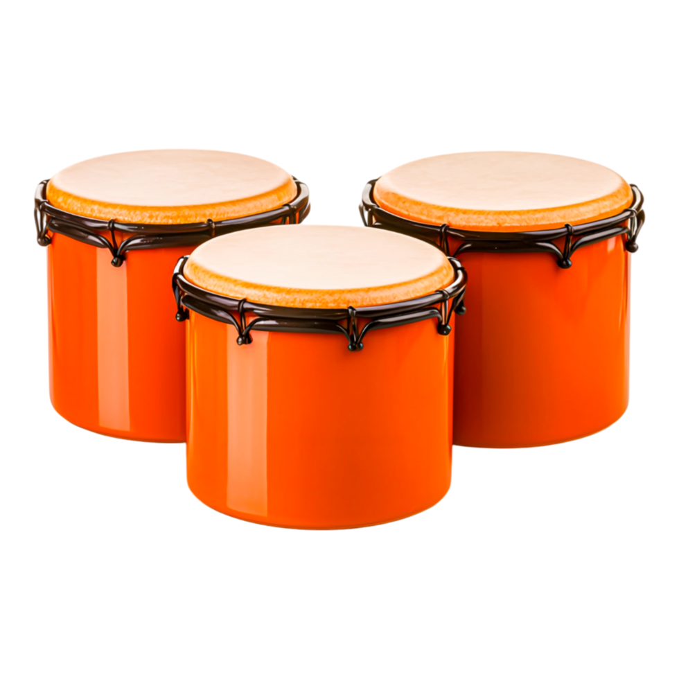 Bright Orange Drums Set for Musical Performance, Perfect for Bands, Solo Acts, or Studio Use, Featuring Glossy Finish and Smooth Playing Surface png