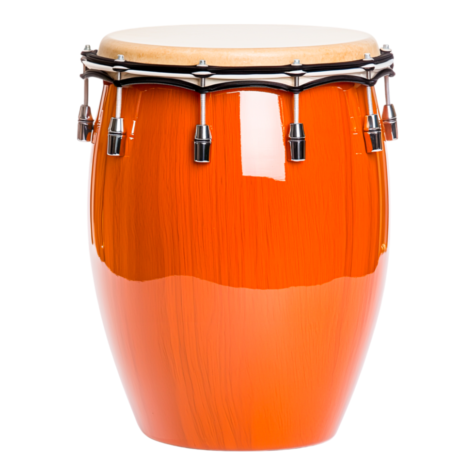 Vibrant Orange Conga Drum with Natural Skin Head Ideal for Music Festivals, Cultural Events, and Percussion Ensemble Performances png