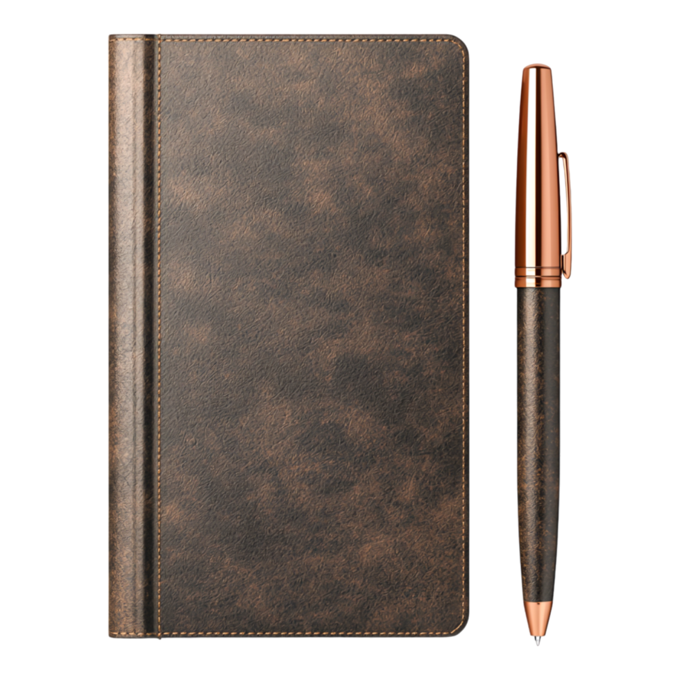 Elegant Brown Notebook and Pen for Professional Use png