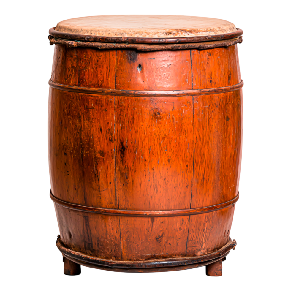 Rustic Wooden Drum with a Natural Finish, Featuring an Intricate Design and Timeless Appeal, Perfect for Musical Instruments, Decor, and Cultural Events png