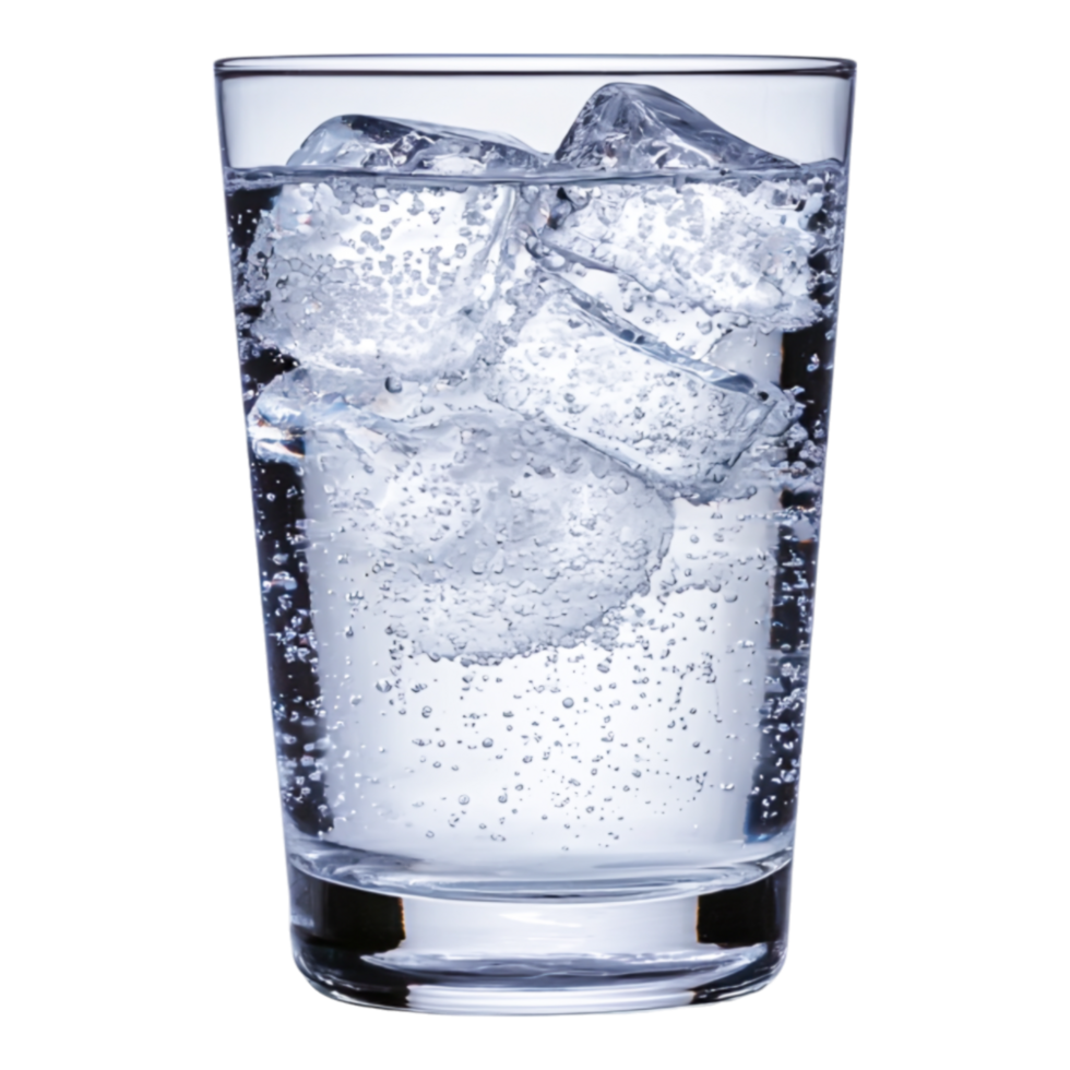 Refreshing Glass of Sparkling Water with Ice Cubes png