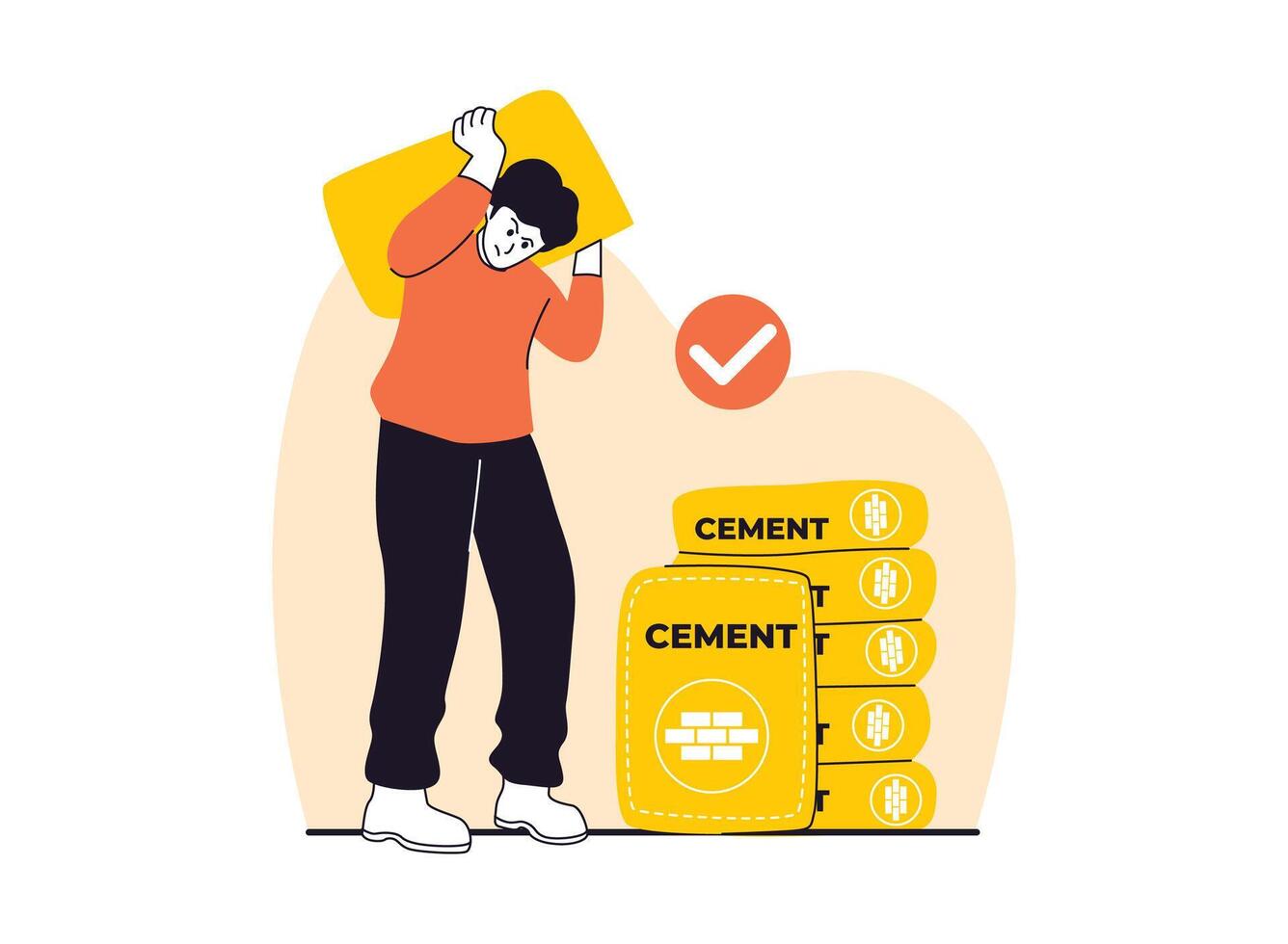 A determined worker carries a heavy bag of cement, ready to build something strong. vector