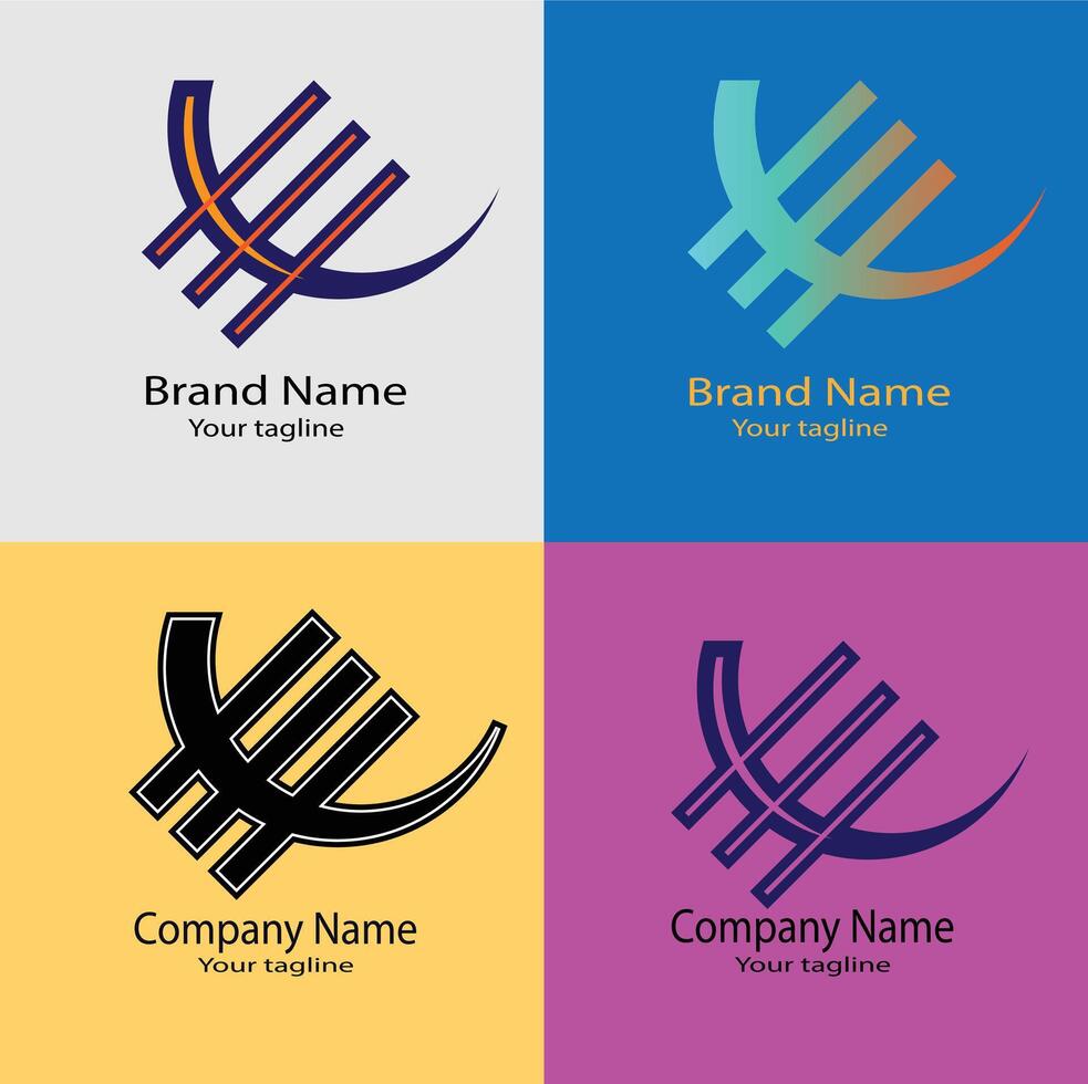 Cross three line logo design with four curved moons of the same shape connected in different crafts vector