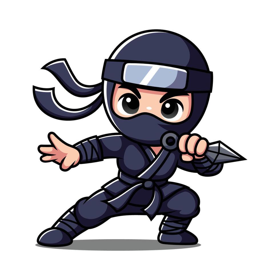 Cute Ninja Cartoon Character With Kunai Blade vector