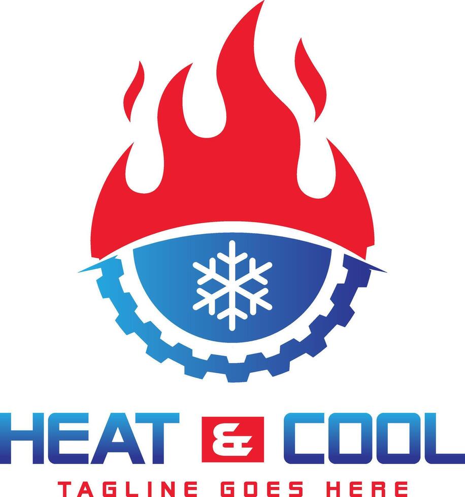Heat and cool logo design with air conditioning icons of fire and snow vector