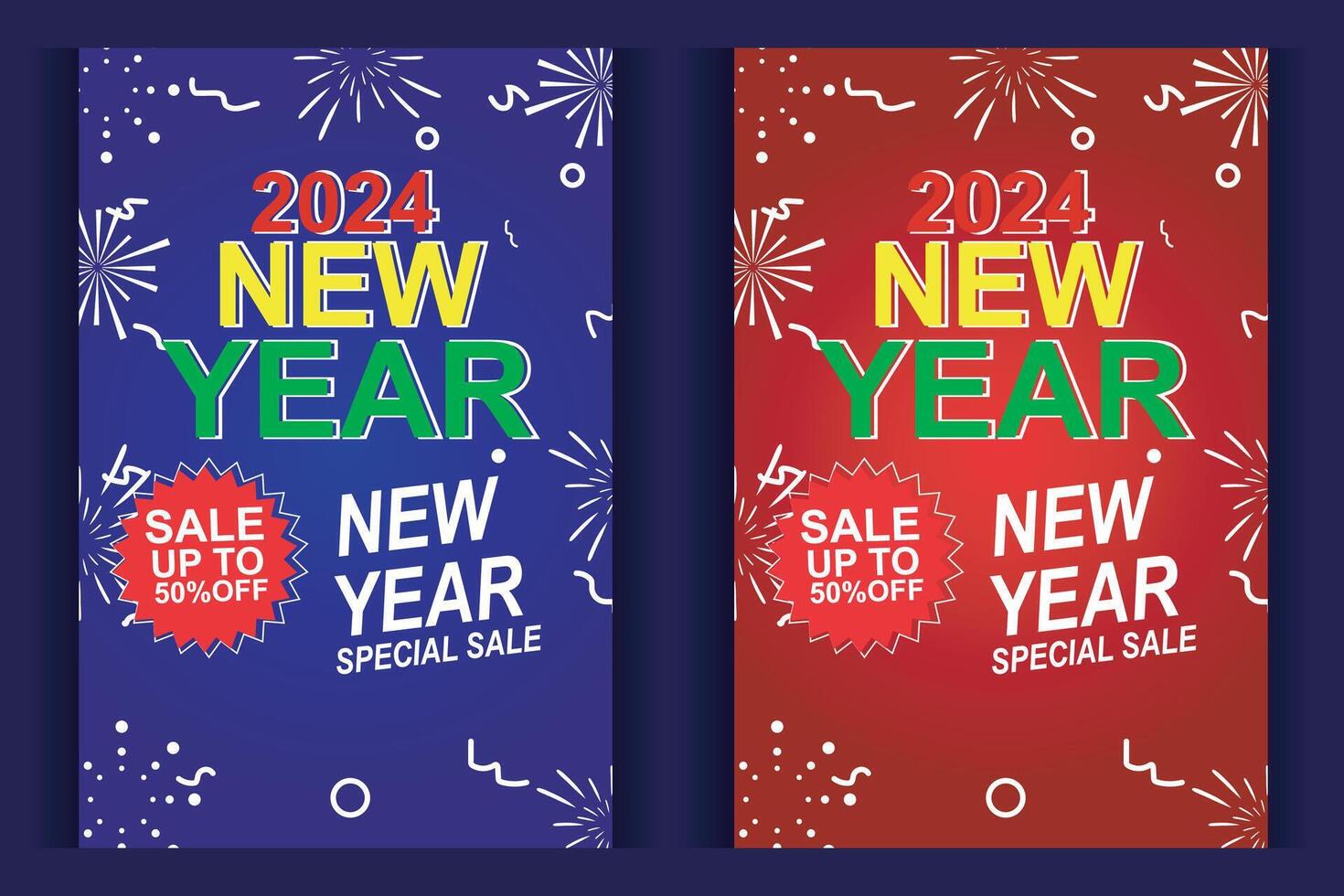Christmas portrait background, greeting card, web poster, holiday cover. Design with New Year's Eve with fireworks, and discount promo elements vector