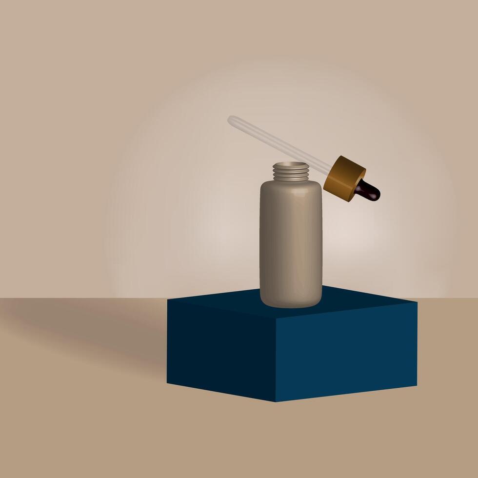 3D rendering. Bottles with a pipette. Can be used to create product presentations, labels, packaging for cosmetics, shampoos, care products, vitamins and supplements. vector