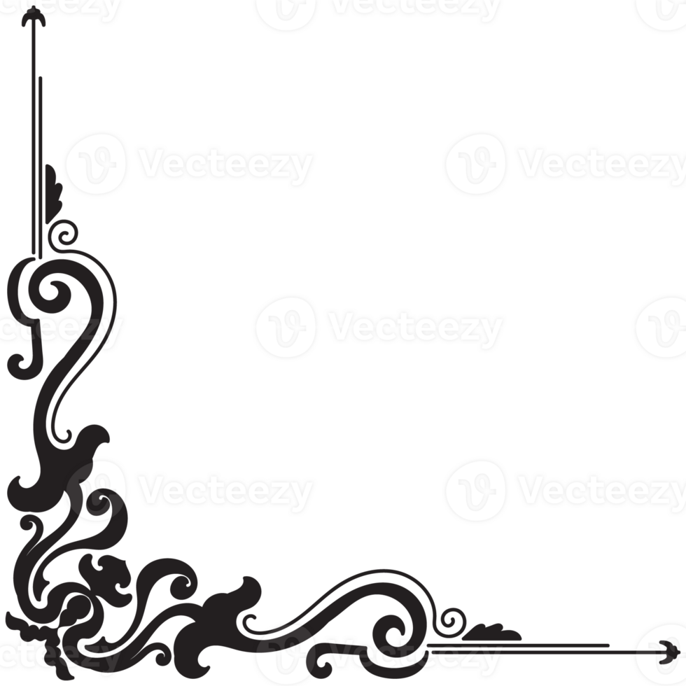 Thin line vintage corner. Medieval period of the Victorian dynasty. Fancy black monogram frame design element abstract icon collection Flower simple symbol png