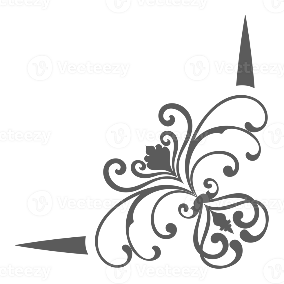 Thin line vintage corner. Medieval period of the Victorian dynasty. Fancy black monogram frame design element abstract icon collection Flower simple symbol png