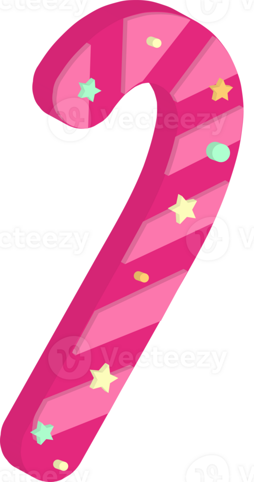 A pink candy cane with stars and stars on it png