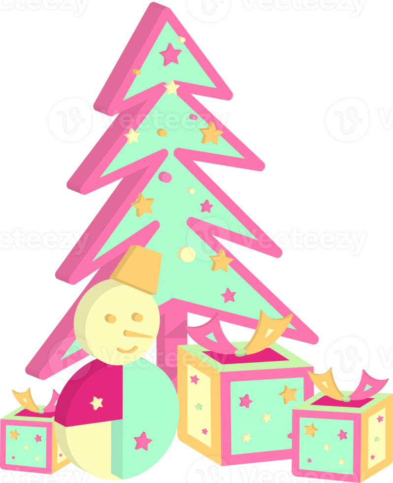 Christmas tree with presents and snowman png