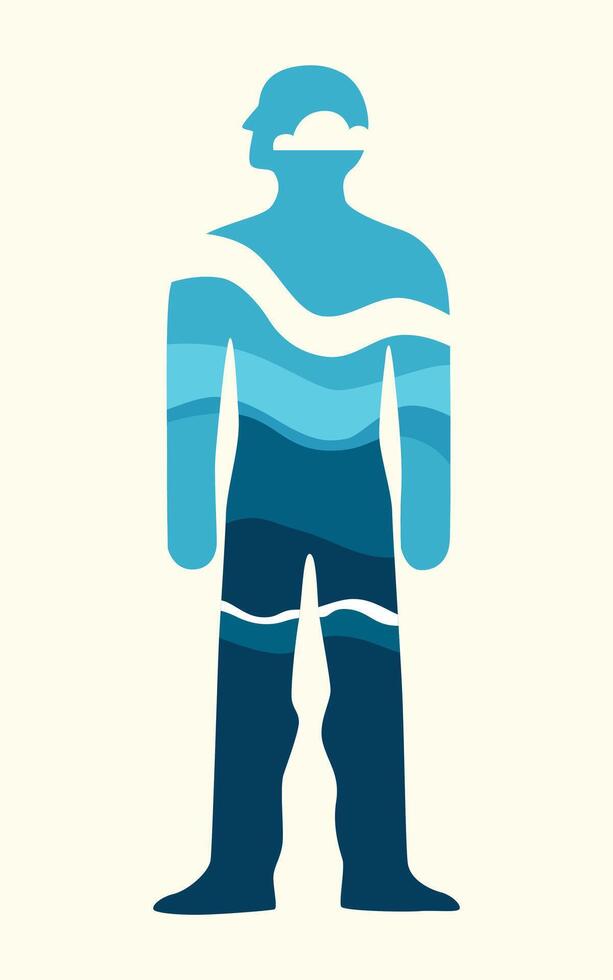 Illustration Of A Standing Man With A Water Theme vector