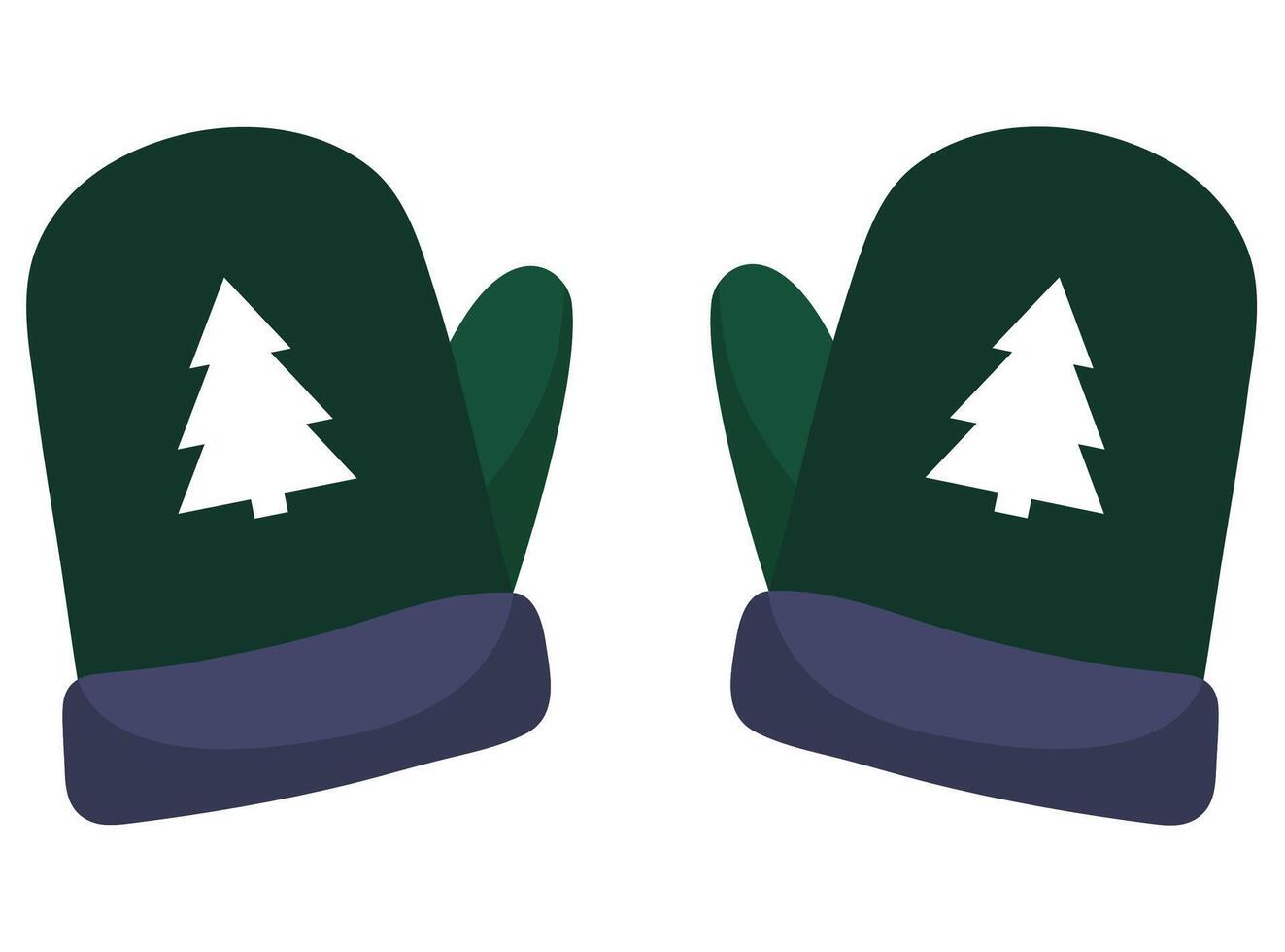Flat illustration of winter mittens with christmas tree sign isolated on white background. vector