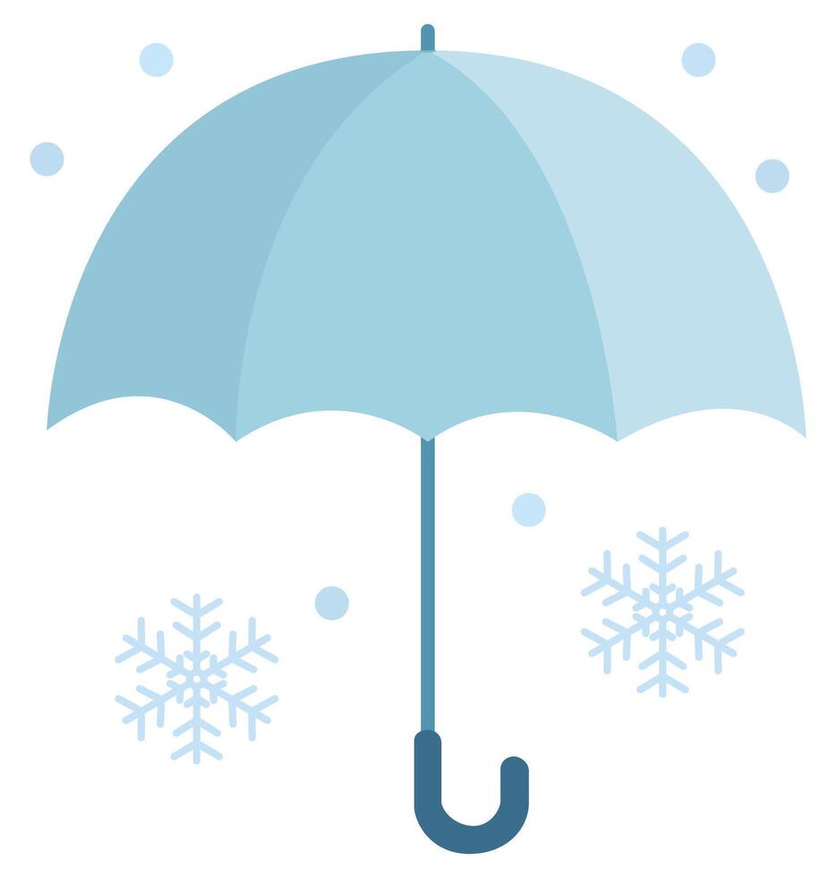 Flat icon of blue umbrella with snow drop sign isolated on white background. vector