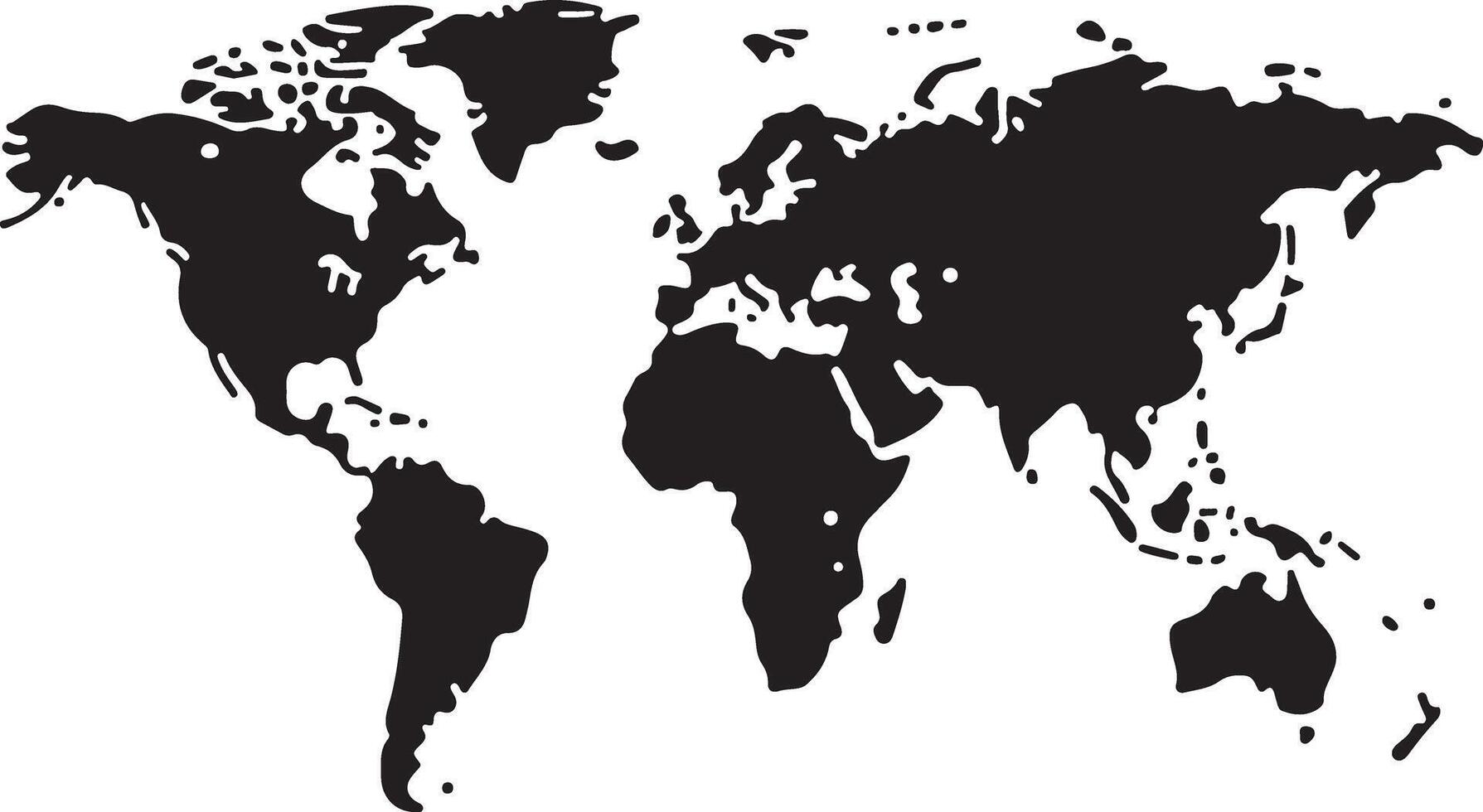 A simple, black and white silhouette of the world map vector