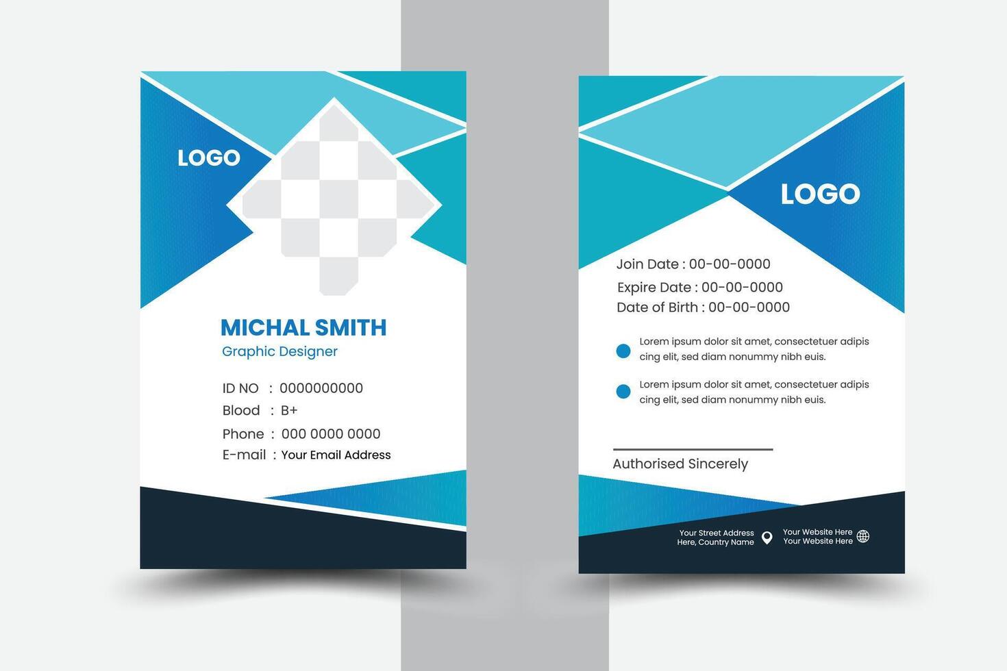 Modern ID card design template. Employee identity card design. Creative and clean corporate business card template, Luxury and elegant business card design template vector