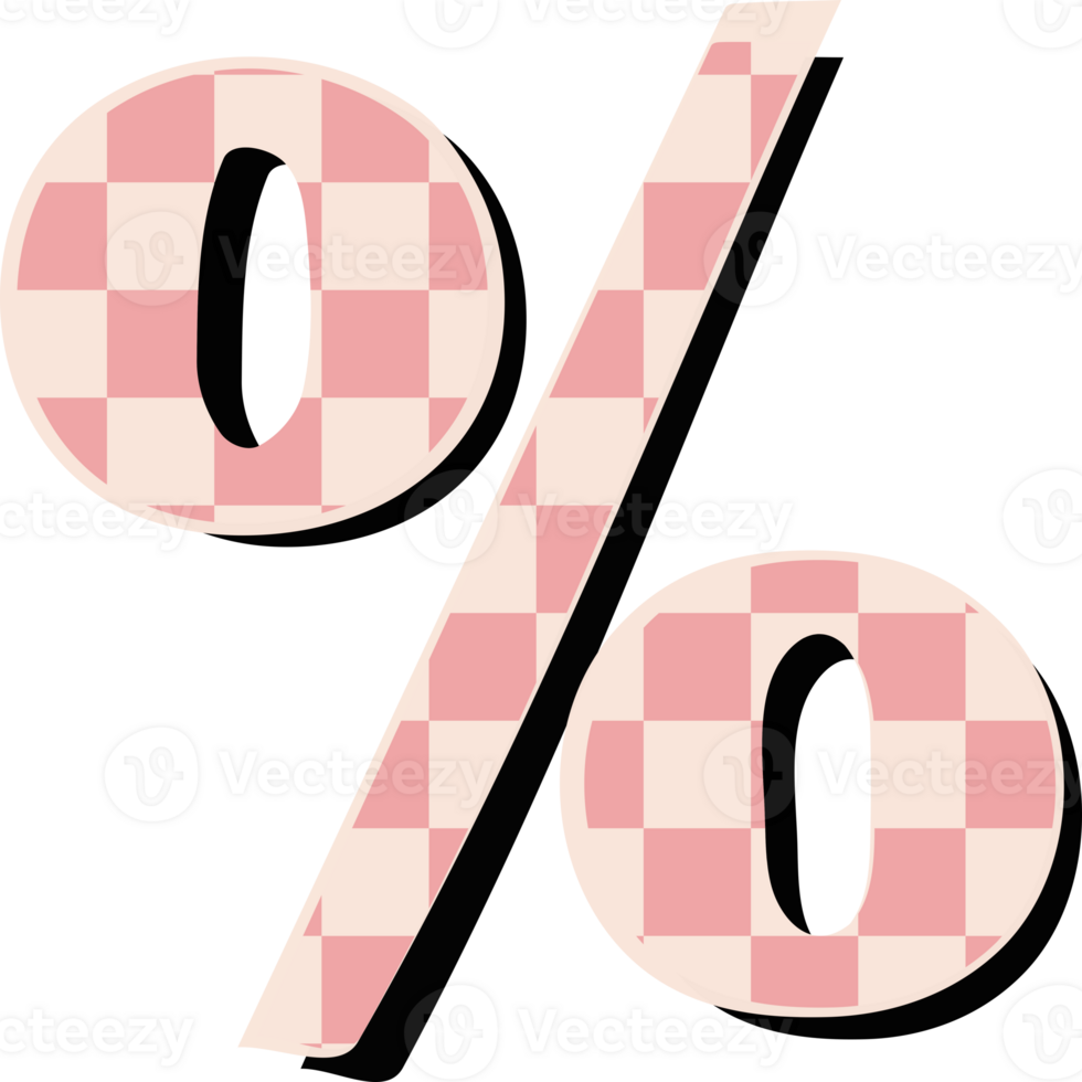 A pink checkered pattern percentage symbol png