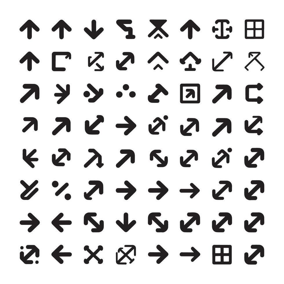 Arrow icon set isolated. Arrows set of 100 black icons. Black arrows icons. Modern simple arrows. vector