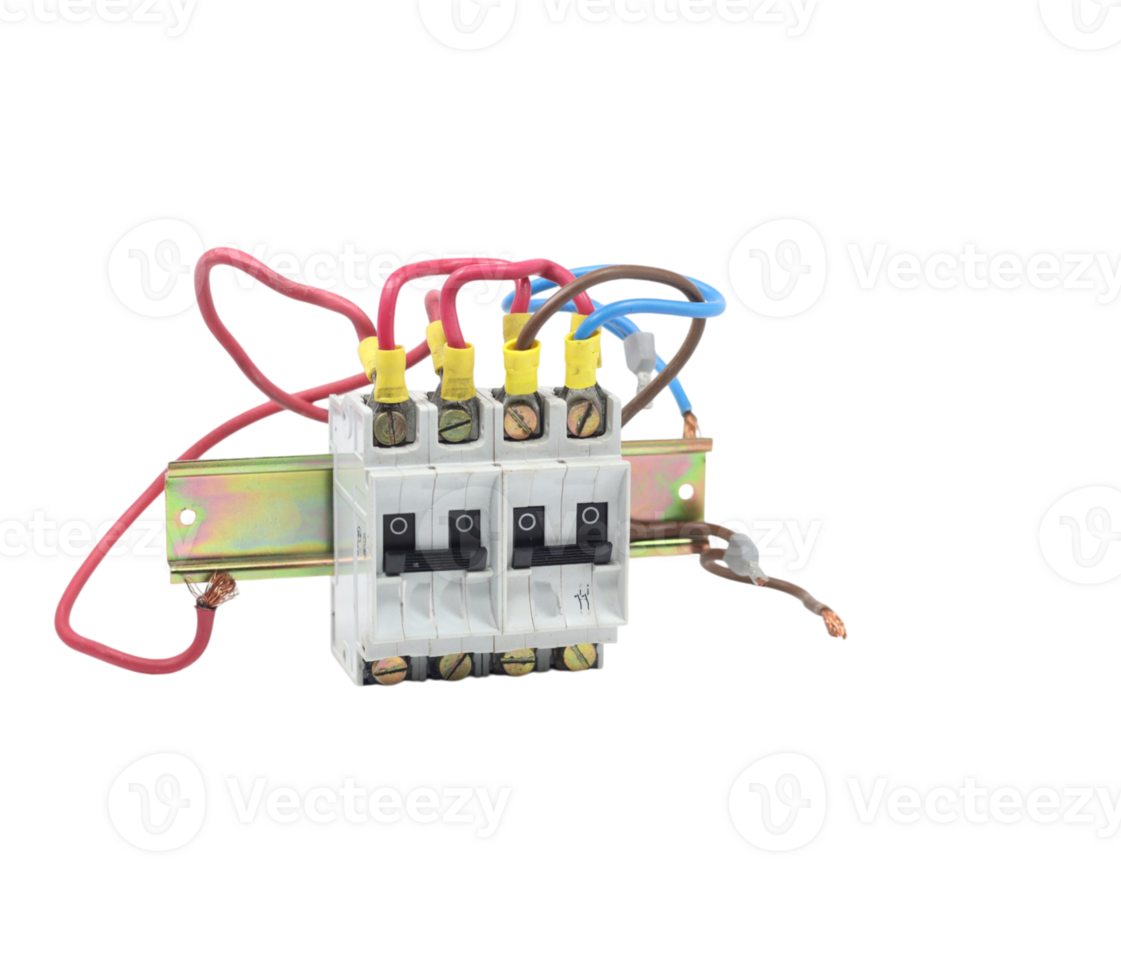 A three phase contactor with wires and a red wire png