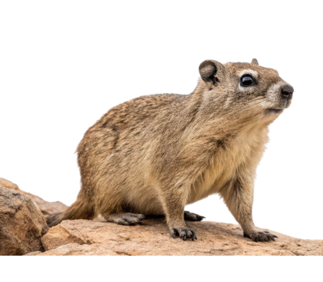 Rock hyrax standing on rocks with transparent background png