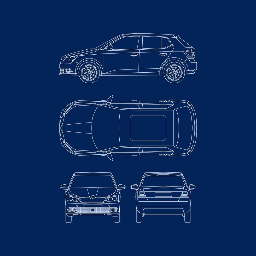 Outline blueprint car. Transportation car template vector