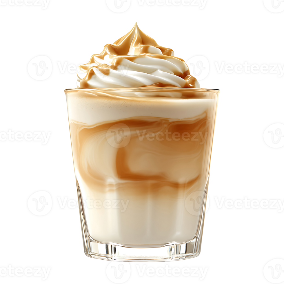 Coffee and cream swirling in a clear glass isolated on transparent background. png