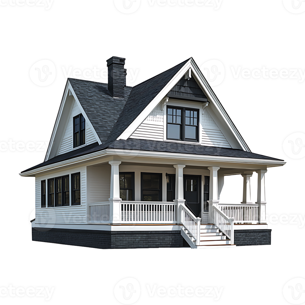 Bungalow-style house isolated on transparent background. png
