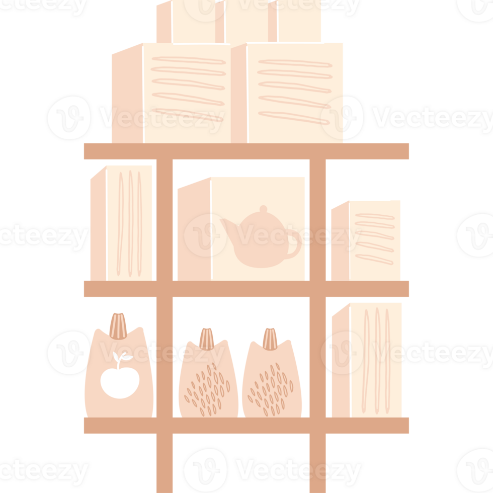 Store rack with goods in boxes png