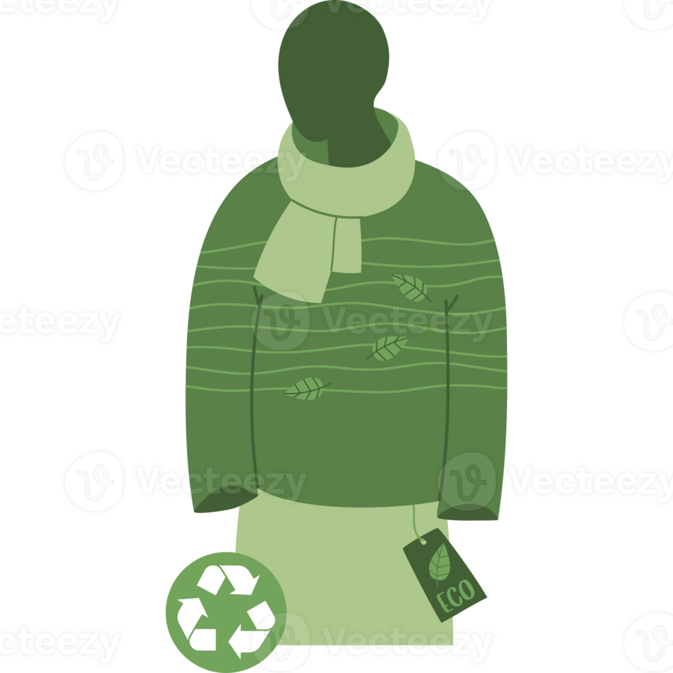 Eco-conscious shopping. Store mannequin in eco-friendly clothing made from recycled materials png