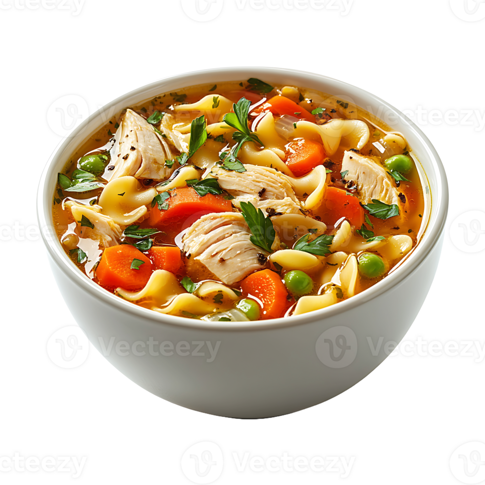 Chicken noodle soup isolated on transparent background. png
