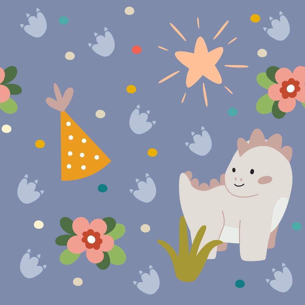 cute purple dino pattern vector