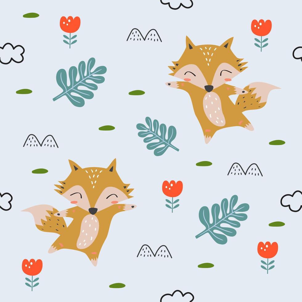 colorful cute fox seamless pattern for kids vector