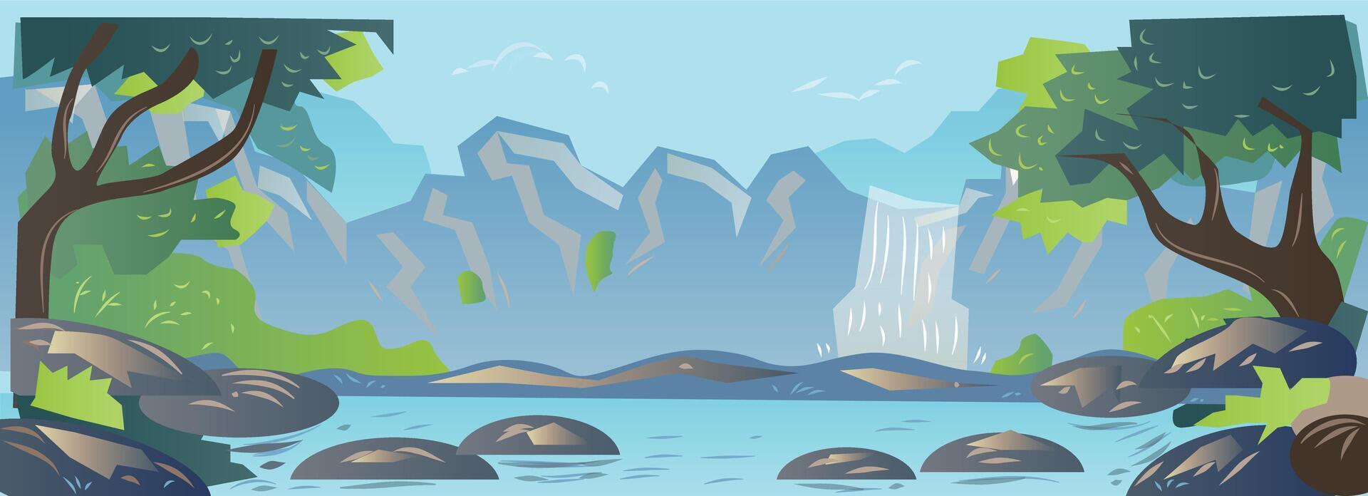 Waterfall Forest Game Background vector