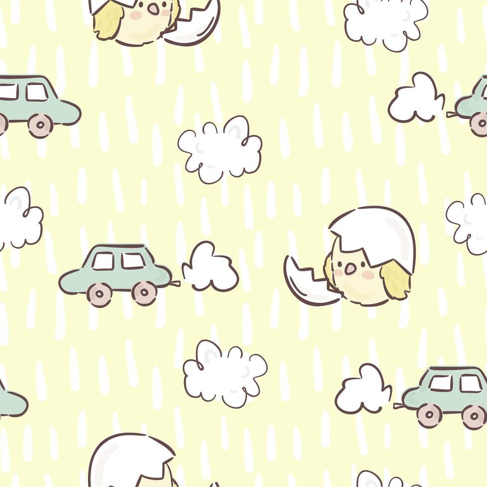 seamless cute background for kids with toy and little bird vector