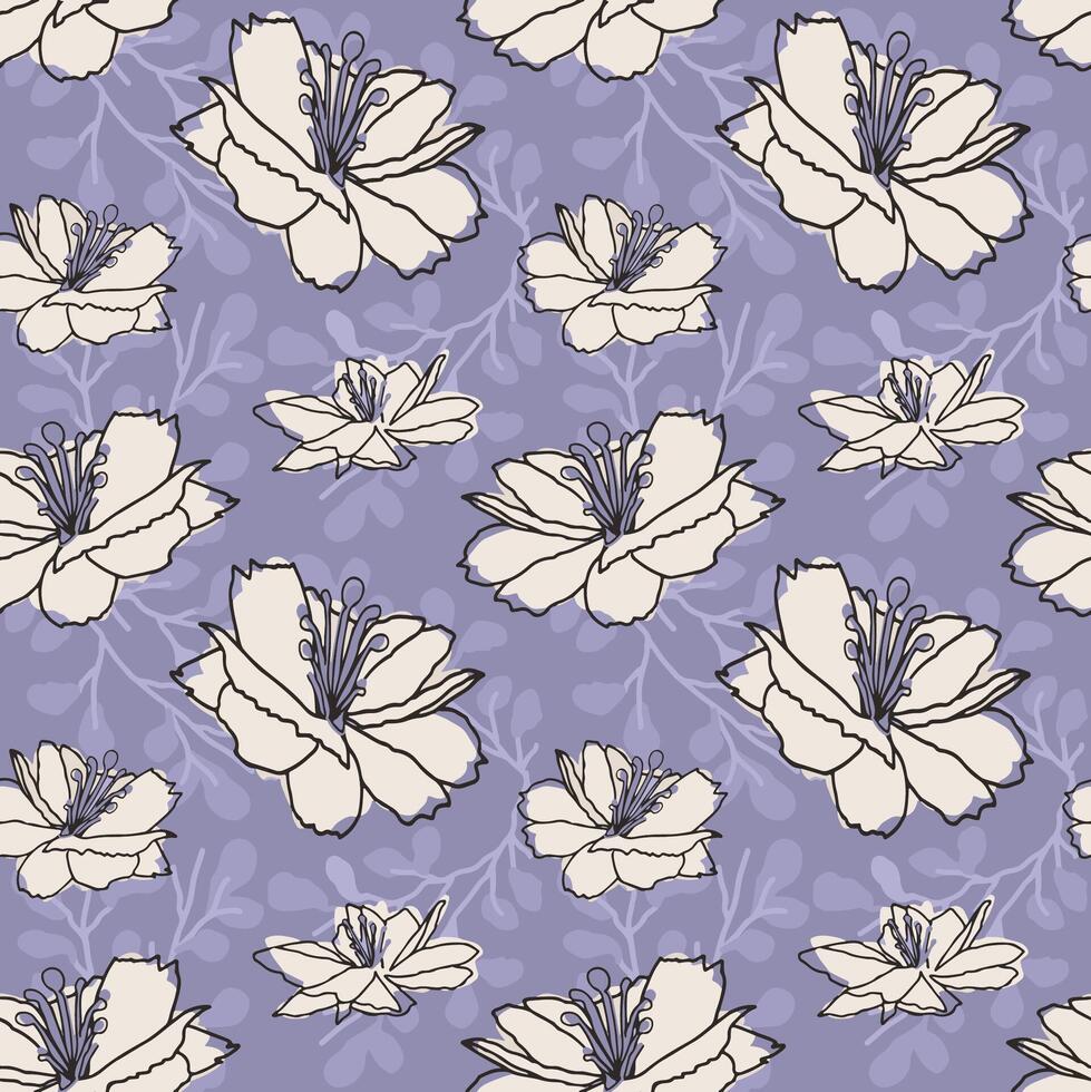 seamless pattern with flowers on purple background vector