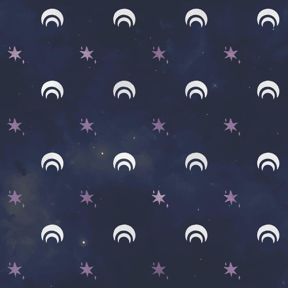 a blue and white pattern with stars and moon on it vector