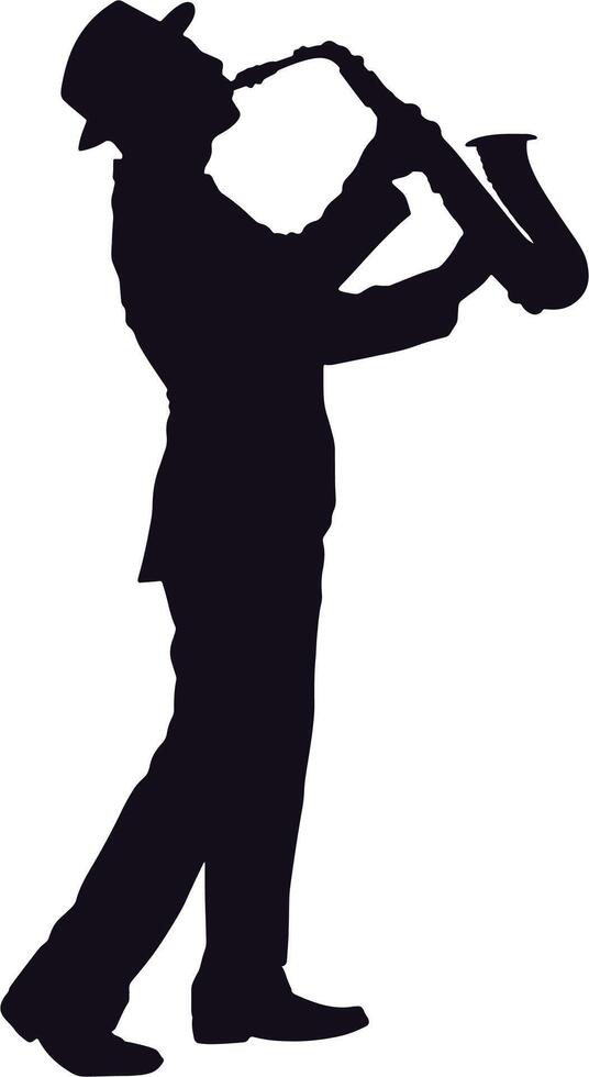 Silhouette of a man playing the saxophone vector