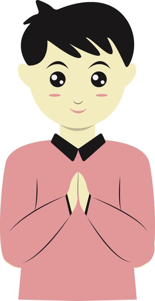 A cartoon boy praying with his hands folded vector