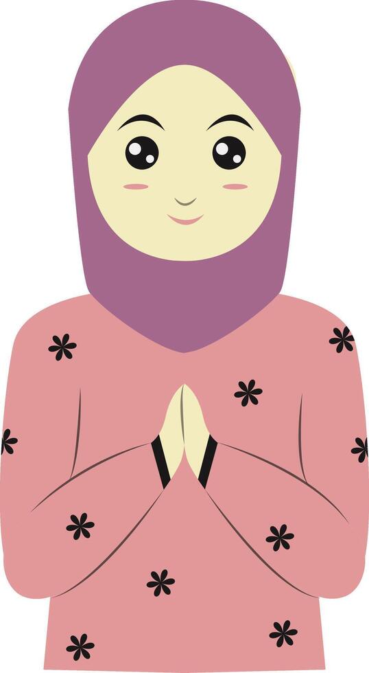 A cartoon woman in a pink hijab with her hands folded vector