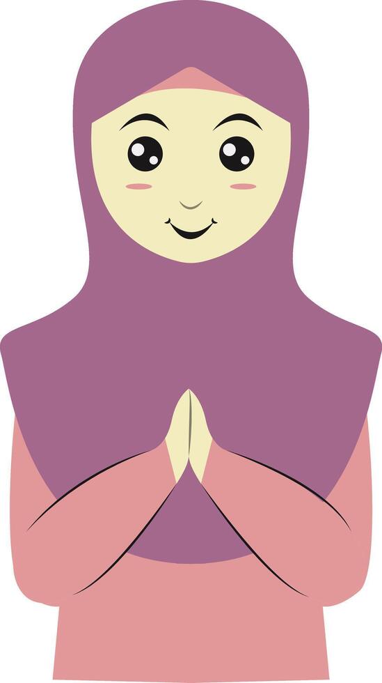 A cartoon muslim woman in a purple hijab vector