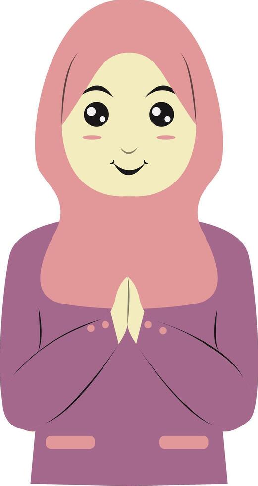 A cartoon woman in a hijab is praying vector